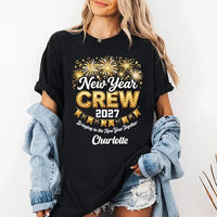 Personalized New Year Crew 2027 Shirt, Custom Name NYE Tee, Gold Fireworks Marquee Shirt, Matching Family NYE Outfit, Holiday Party Gift