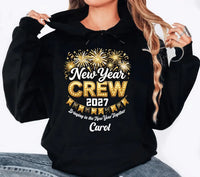 Personalized New Year Crew 2027 Shirt, Custom Name NYE Tee, Gold Fireworks Marquee Shirt, Matching Family NYE Outfit, Holiday Party Gift