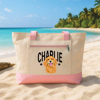 Custom Dog Tote Bag with Zipper, Personalized Pet Name Canvas Tote, Dog Mom Keepsake, Pet Lover Canvas Bag, Christmas Gift for Her