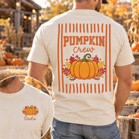 Personalized Pumpkin Crew T-Shirt, Custom Name Thanksgiving Toddler Tee, Mama Dada Mini Matching Shirt, Fall Gift for Little One, Front Back