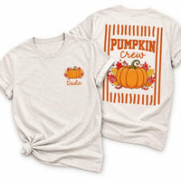 Personalized Pumpkin Crew T-Shirt, Custom Name Thanksgiving Toddler Tee, Mama Dada Mini Matching Shirt, Fall Gift for Little One, Front Back