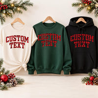 Personalized Vinyl Buffalo Plaid Hoodie, Custom Old English Text Hoodie, Real Vinyl Plaid Pullover, Christmas Party Shirt, Gift for Her