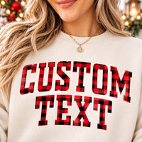 Personalized Vinyl Buffalo Plaid Hoodie, Custom Old English Text Hoodie, Real Vinyl Plaid Pullover, Christmas Party Shirt, Gift for Her