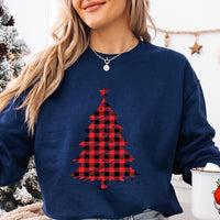 Buffalo Plaid Christmas Tree Sweatshirt, Red Plaid Xmas Holiday Top, Festive Holiday Tree Print, Christmas Party Pajama Tee, Gift for Her