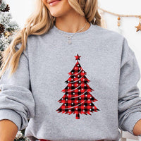 Buffalo Plaid Christmas Tree Sweatshirt, Red Plaid Xmas Holiday Top, Festive Holiday Tree Print, Christmas Party Pajama Tee, Gift for Her