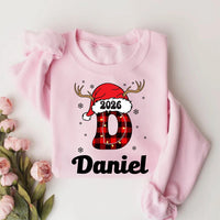 Personalized Family Christmas Name Sweatshirt, Custom Plaid Letter Tee, Santa Hat Reindeer Family, Matching Holiday Outfit, Christmas Gift