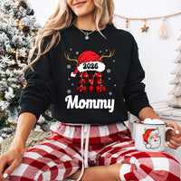 Personalized Family Christmas Name Sweatshirt, Custom Plaid Letter Tee, Santa Hat Reindeer Family, Matching Holiday Outfit, Christmas Gift