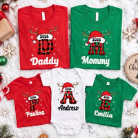 Personalized Family Christmas Name Sweatshirt, Custom Plaid Letter Tee, Santa Hat Reindeer Family, Matching Holiday Outfit, Christmas Gift