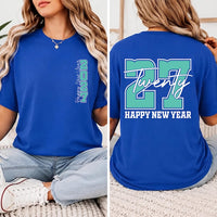 Happy New Year 2027 Front Back Tee, Gold Varsity NYE Shirt, Twenty Seven Celebration Top, Matching Group Party Outfit, New Years Eve Gift