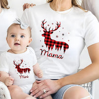 Personalized Reindeer Family Christmas Shirt, Custom Buffalo Plaid Deer Tee, Matching Family Name Outfit, Christmas Gift for Loved Ones