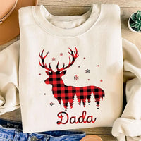 Personalized Reindeer Family Christmas Shirt, Custom Buffalo Plaid Deer Tee, Matching Family Name Outfit, Christmas Gift for Loved Ones