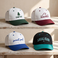 Personalized Two Tone Embroidered Cap, Custom Text Logo Baseball Hat, Structured Snapback Cap, Team Business Gift, Gift for Her or Him