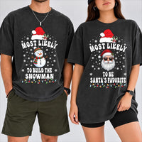 Personalized Most Likely To Family Christmas Shirt, Custom Quote Matching Family Holiday Tee, Retro Santa Hat Crewneck, Gift for Friends