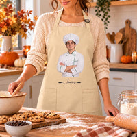 Personalized Chef Photo Apron, Custom Name Kitchen Apron with Pockets, Full-Length Cooking Wear, Adjustable Neck Gift, Gift for Chef