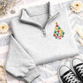 Paw Print Christmas Tree Embroidered Quarter Zip Sweatshirt, Dog Lover Holiday Pullover, Pet Mom Sweater, Cozy Gift, Gift for Dog Mom