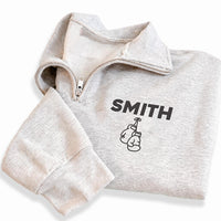 Personalized Boxer Embroidered Quarter Zip Sweatshirt, Custom Name Boxing Gloves Pullover, Gym Fitness Sweater, Gift for Him, Boxing Gift