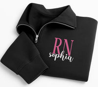 Personalized RN Embroidered Quarter Zip Sweatshirt, Custom Nurse Medical Pullover, Nursing Grad Sweater, Nurses Week Gift, Gift for RN