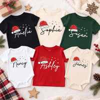 Personalized Santa Hat Name Christmas Shirt, Custom Name Holiday Family Tee, Matching Santa Hat Sweatshirt, Holiday Outfit, Christmas Gift