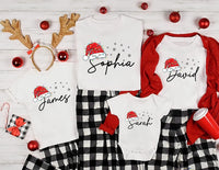 Personalized Santa Hat Name Christmas Shirt, Custom Name Holiday Family Tee, Matching Santa Hat Sweatshirt, Holiday Outfit, Christmas Gift