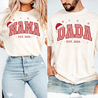 Personalized Gingham Christmas Family Shirt, Custom Mama Dada Mini Tee, Red Plaid Holiday Crewneck, Matching Family Outfit, Christmas Gift