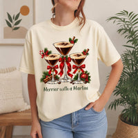 Espresso Martini Christmas Shirt, Merrier With a Martini Holiday Tee, Cocktail Lover Festive Holiday Shirt, Christmas Gift for Her