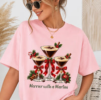 Espresso Martini Christmas Shirt, Merrier With a Martini Holiday Tee, Cocktail Lover Festive Holiday Shirt, Christmas Gift for Her