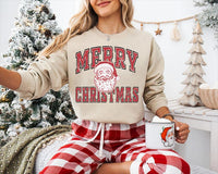 Merry Christmas Santa Sweatshirt, Vintage Distressed Holiday Print Sweatshirt, Retro Santa Face Holiday Crewneck, Christmas Gift for Her