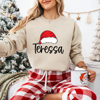 Personalized Family Christmas Shirt, Custom Santa Hat Name Sweatshirt, Matching Holiday Crew Tee, Xmas Pajama Top, Gift for Loved Ones