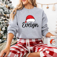 Personalized Family Christmas Shirt, Custom Santa Hat Name Sweatshirt, Matching Holiday Crew Tee, Xmas Pajama Top, Gift for Loved Ones