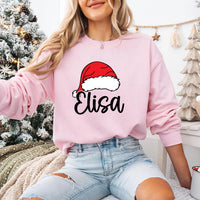 Personalized Family Christmas Shirt, Custom Santa Hat Name Sweatshirt, Matching Holiday Crew Tee, Xmas Pajama Top, Gift for Loved Ones