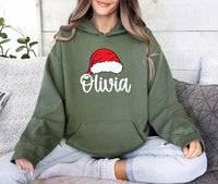 Personalized Family Christmas Shirt, Custom Santa Hat Name Sweatshirt, Matching Holiday Crew Tee, Xmas Pajama Top, Gift for Loved Ones