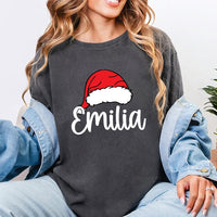 Personalized Family Christmas Shirt, Custom Santa Hat Name Sweatshirt, Matching Holiday Crew Tee, Xmas Pajama Top, Gift for Loved Ones