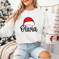 Personalized Family Christmas Shirt, Custom Santa Hat Name Sweatshirt, Matching Holiday Crew Tee, Xmas Pajama Top, Gift for Loved Ones