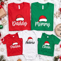 Personalized Family Christmas Shirt, Custom Santa Hat Name Sweatshirt, Matching Holiday Crew Tee, Xmas Pajama Top, Gift for Loved Ones