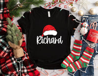 Personalized Family Christmas Shirt, Custom Santa Hat Name Sweatshirt, Matching Holiday Crew Tee, Xmas Pajama Top, Gift for Loved Ones