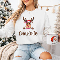 Personalized Reindeer Family Sweatshirt, Custom Peeking Reindeer Shirt, Matching Xmas Name Tee, Christmas Pajama Top, Gift for Family