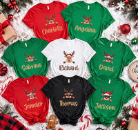 Personalized Reindeer Family Sweatshirt, Custom Peeking Reindeer Shirt, Matching Xmas Name Tee, Christmas Pajama Top, Gift for Family