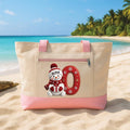 Personalized Snowman Tote Bag with Zipper, Custom Initial Name Canvas Tote, Winter Letter Design, Christmas Day Bag, Holiday Gift for Kids