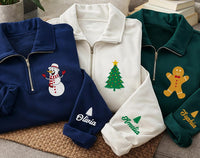 Personalized Christmas Embroidered Quarter Zip Sweatshirt, Custom Character Top, Festive Family Layer, Family Photo Outfit, Christmas Gift