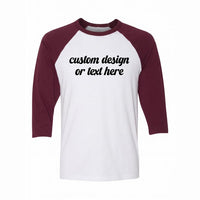 Personalized Custom Design Raglan Shirt, Custom Text Three Quarter Tee, Your Own Artwork Top, Birthday Gift Idea, Just Because Gift