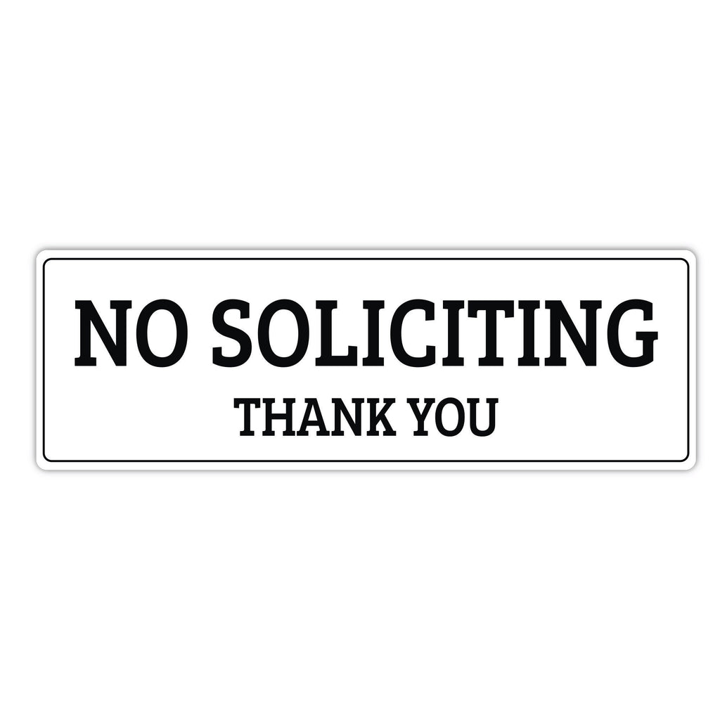 No Soliciting Sign for Door or Wall 9" x 3", Easy to Mount Plastic Sign, Self Adhesive No Soliciting Thank You PVC Sign for House, Office
