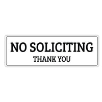No Soliciting Sign for Door or Wall 9" x 3", Easy to Mount Plastic Sign, Self Adhesive No Soliciting Thank You PVC Sign for House, Office