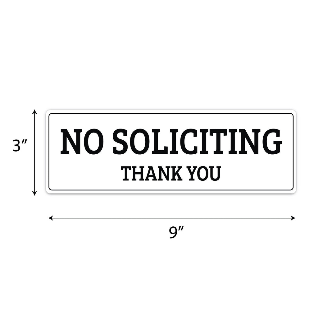 No Soliciting Sign for Door or Wall 9" x 3", Easy to Mount Plastic Sign, Self Adhesive No Soliciting Thank You PVC Sign for House, Office