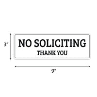 No Soliciting Sign for Door or Wall 9" x 3", Easy to Mount Plastic Sign, Self Adhesive No Soliciting Thank You PVC Sign for House, Office