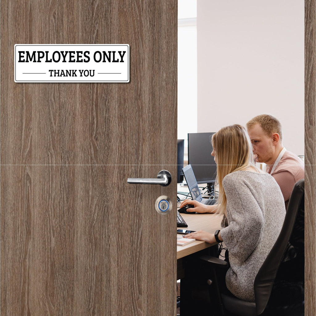 Employees Only Sign for Door or Wall 9" x 3", Easy to Mount Plastic Sign, Self Adhesive Employees Only Thank You PVC Sign for Office