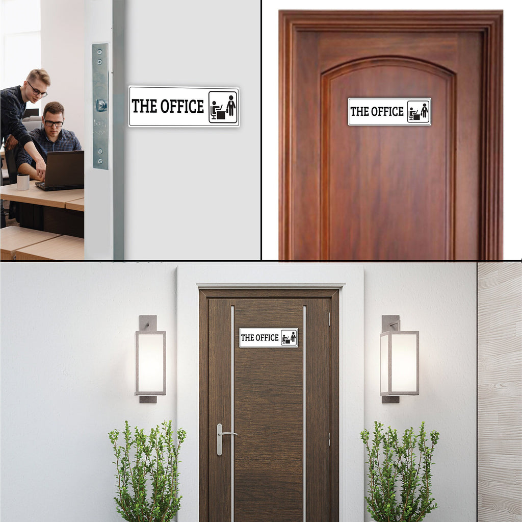 The Office Sign for Door or Wall 9" x 3", Easy to Mount Plastic Sign, Self Adhesive The Office PVC Sign for Office