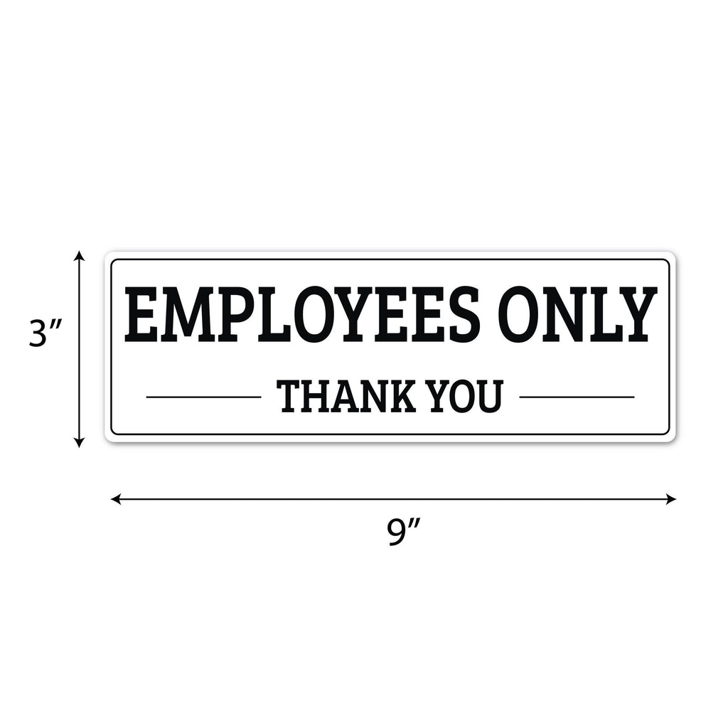 Employees Only Sign for Door or Wall 9" x 3", Easy to Mount Plastic Sign, Self Adhesive Employees Only Thank You PVC Sign for Office
