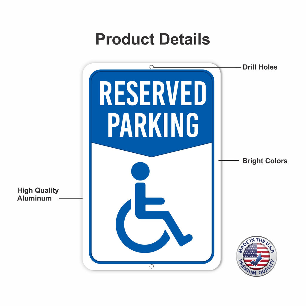 Handicap Reserved Parking Aluminum Sign - Rust Free Aluminum Sign, Weather/Fade Resistant, Federal Handicap Parking Easy Mounting Metal Sign