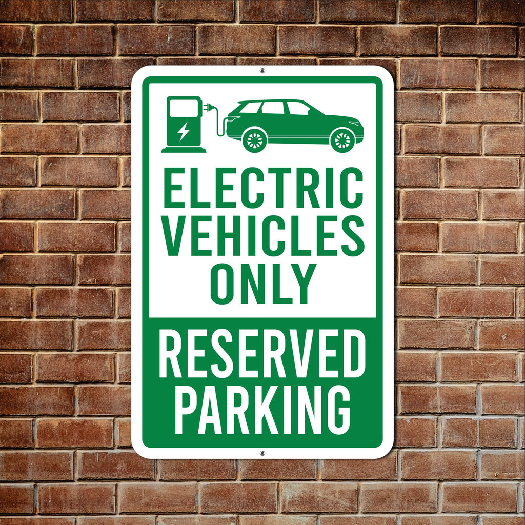 EV Parking Aluminum Sign - Rust Free Aluminum Sign, Weather/Fade Resistant, Electric Vehicle Reserved Parking Easy Mounting Metal Sign