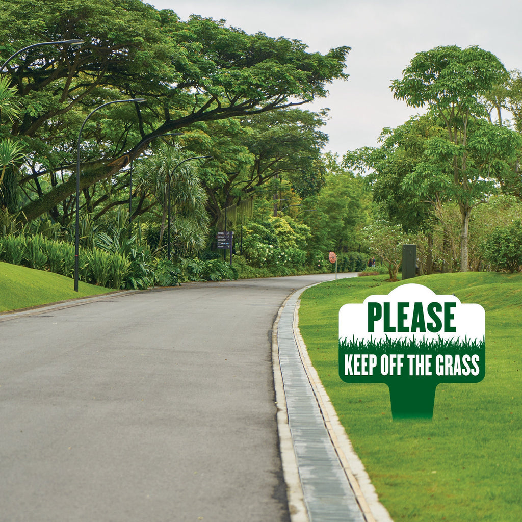 Stay Off Grass Yard Sign 10” x 14” - Rust-free Aluminum Off Grass Sign for Lawn, Please Keep Off The Grass Yard Sign with Integrated Stake
